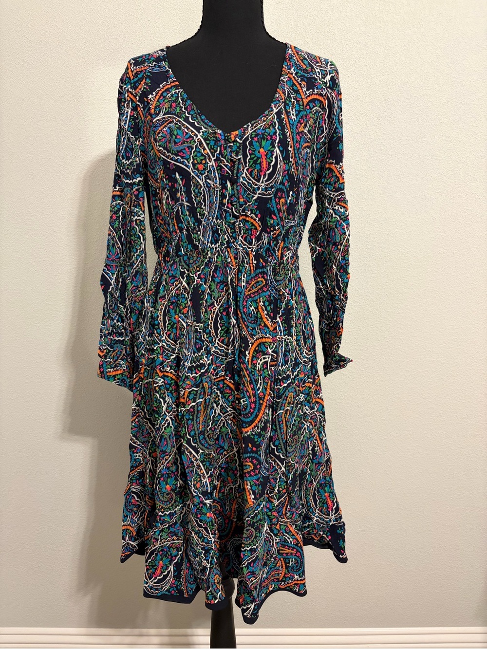 Maeve Anthropologie Paisley Long Sleeve Ruffle Dress M